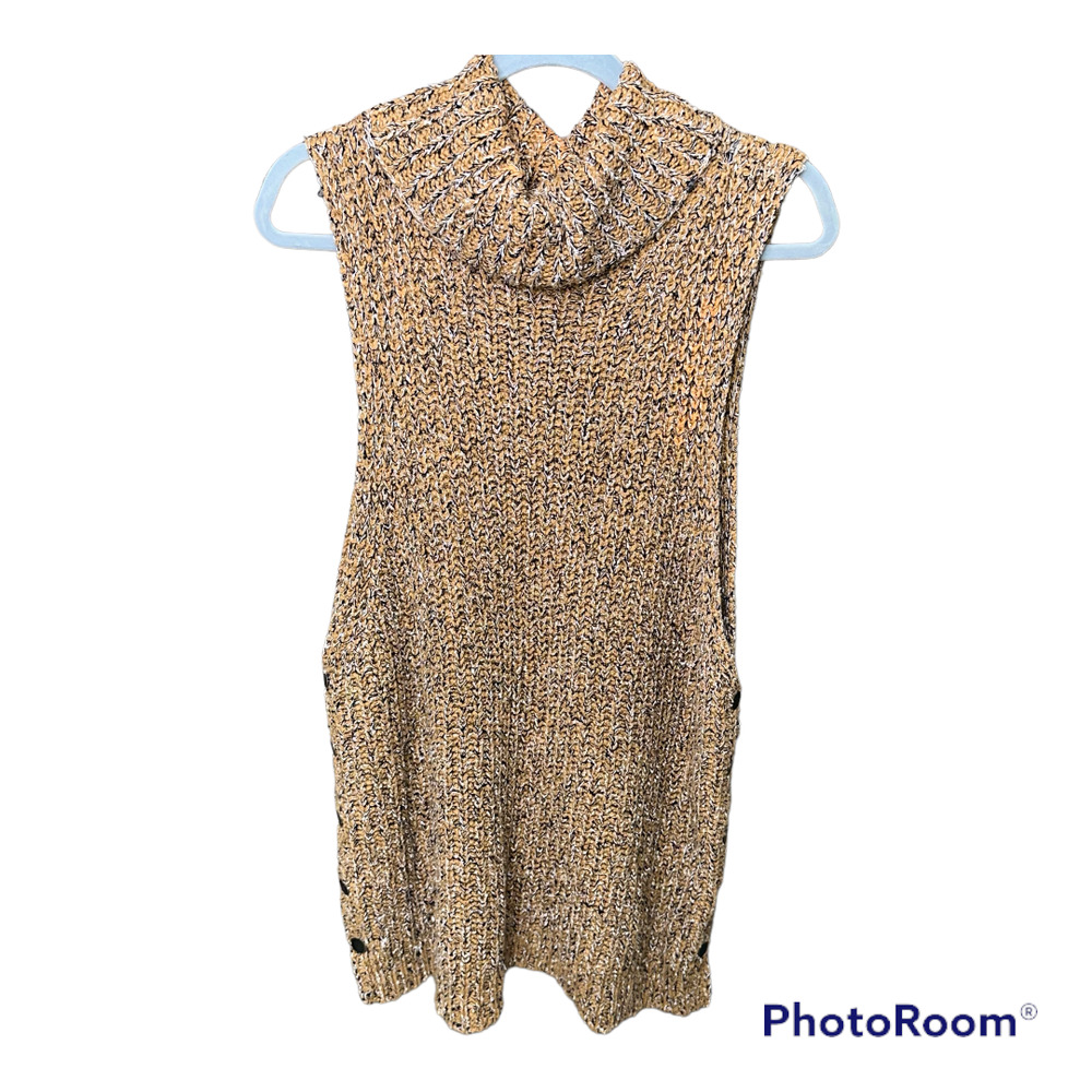 Free People Women's Mixed Knit Cowl Neck Sleeveless Sweater Vest Large